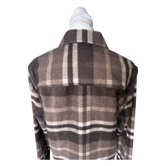Reiss Cortez Wool Blend Plaid Overshirt Flannel Brown S - Picture 9 of 15